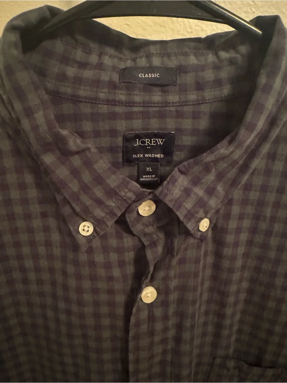 J.Crew Men’s XL Flex Washed Classic Fit Green Navy Gingham Button Down Shirt